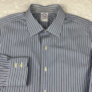 Brooks Brothers Dress Shirt Mens 17.5-34 Blue/White Stripe Slim Fit Purple Label